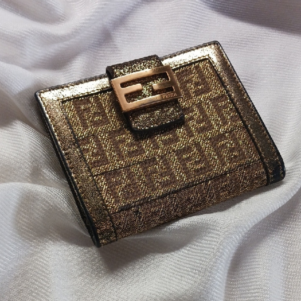 FENDI Gold Shimmer Bifold Wallet.